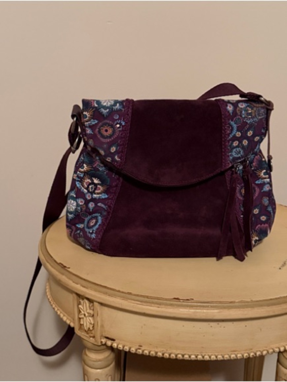 The Sak Purple Suede Crossbody with Floral Accent